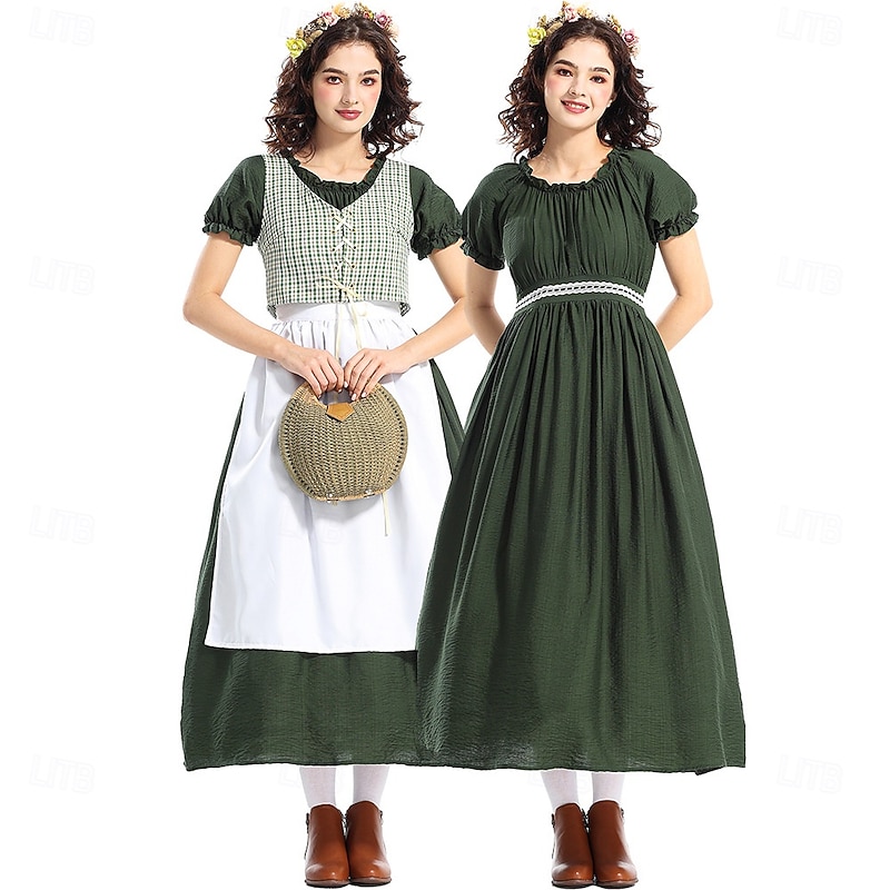 19th Century 1800s Old West Prairie Dress Pioneer Fancy Dress Women's Halloween Carnival World Book Day School Event Dress Up Historical reenactment Adults Dress Apron