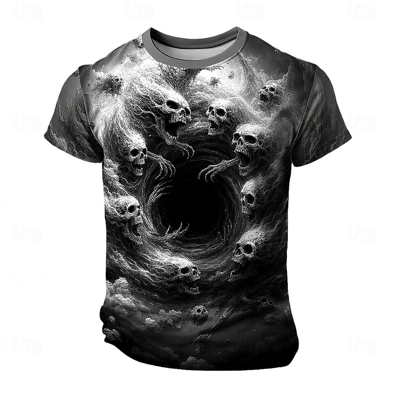 Halloween Men's Skull Optical Illusion 3D T Shirt Short Sleeve T shirt 3D Print Crew Neck Shirt Exaggerated Designer Horror Party Street Casual Yellow Blue Purple Summer Spring All Seasons Clothing2