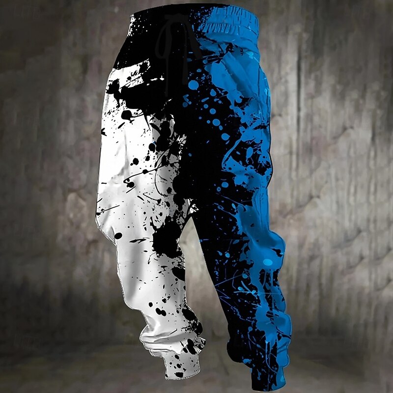 Men's Color Block Splash Ink Sweatpants Joggers Trousers Mid Waist Drawstring Elastic Waist Casual Jogging Streetwear Workout Athletic Sweatpants with Pockets Spring Fall 3D Print Blue3
