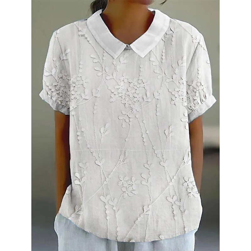 Women's Shirt Floral 3D Daily Casual Short Sleeve Shirt Collar Regular Tops Daily Holiday Buttons Print White Yellow Pink Blue Khaki Summer Spring
