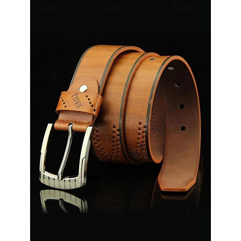 Men's Vintage Faux Leather Casual Belt - Stylish Perforated Design with Brushed Metal Buckle - Perfect for Everyday Wear and Jeans, Adjustable 43.31 Inch3