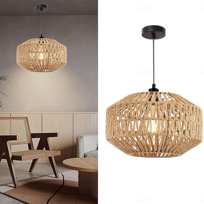 Chinese Style Handmade Braided Rope Pendant Light, Vintage Country Design, 16cm Height, Warm White/White Light, E26/E27, Adjustable Chain4