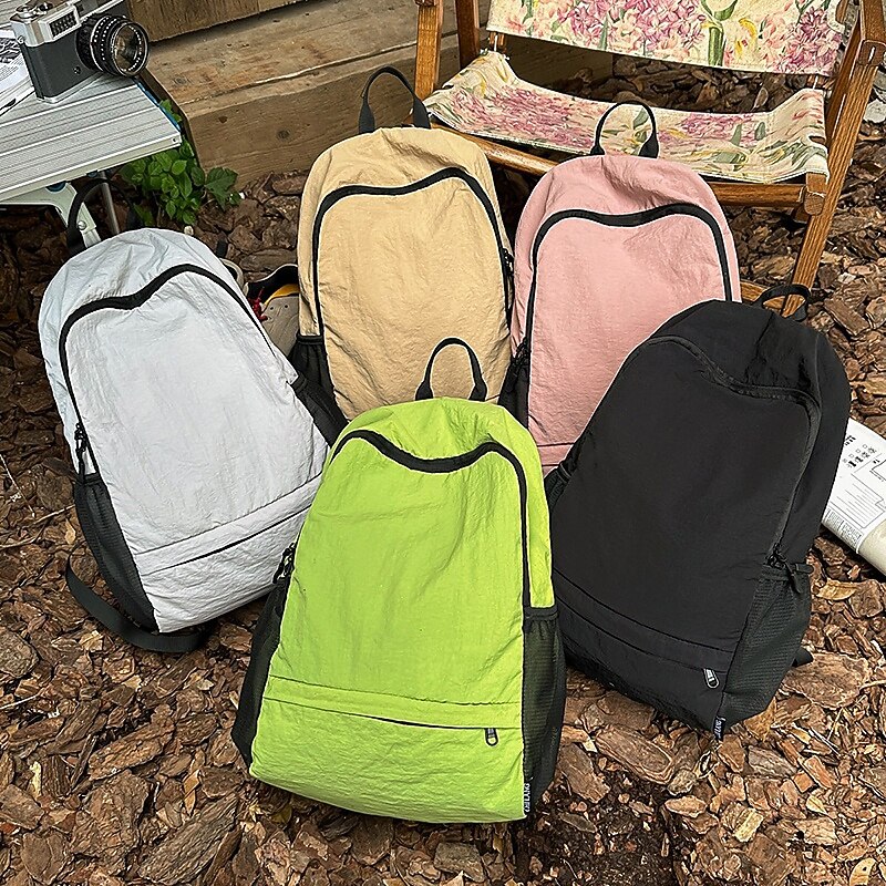 Lightweight Green Outdoor Backpack – Water-Resistant Nylon Daypack with Mesh Pockets for Hiking, Camping & Travel