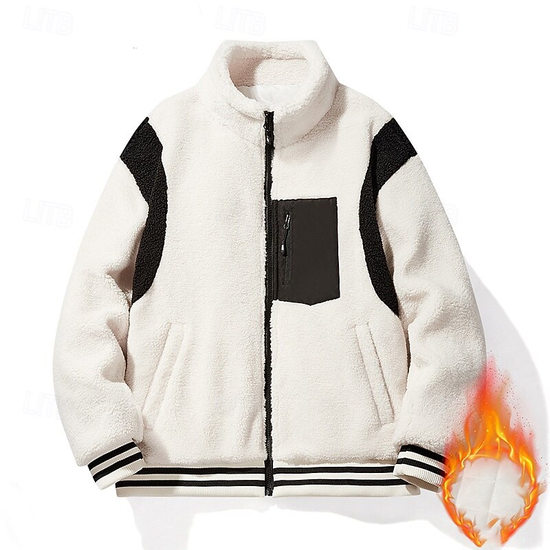 Men's Hiking Jacket Winter Jacket Thermal Jacket Winter Outdoor Patchwork Thermal Warm Top Black White2