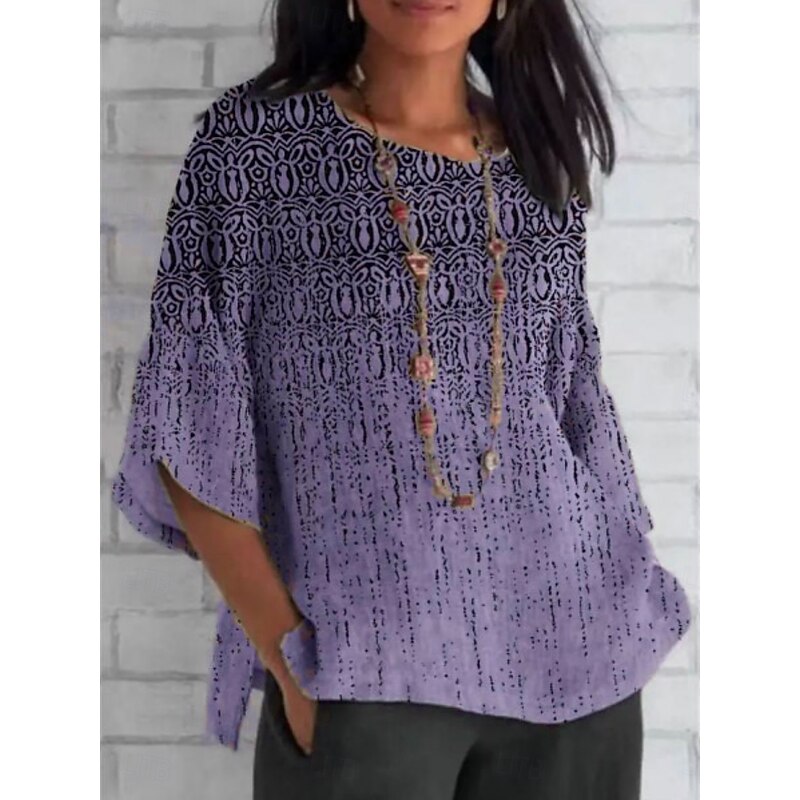 Women's Shirt Graphic Color Gradient Retro Vintage 3/4 Length Sleeve Crew Neck Regular Tops Daily Holiday Print White Yellow Red Blue Purple Summer Spring Fall3