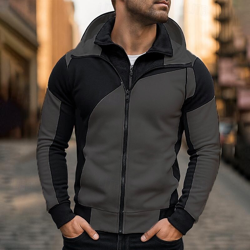 Men's Hoodie Full Zip Hoodie Fleece Hoodie White Red Blue Gray Hooded Plain Patchwork Sports & Outdoor Casual Daily Streetwear Cool Sportswear Spring &  Fall All Seasons Clothing Apparel Hoodies3