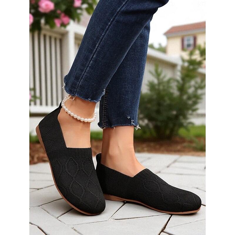 Women's White Slip-On Comfort Sneakers – Breathable Flyknit Wide Toe Flats for Walking, Travel, Gardening & Daily Errands4