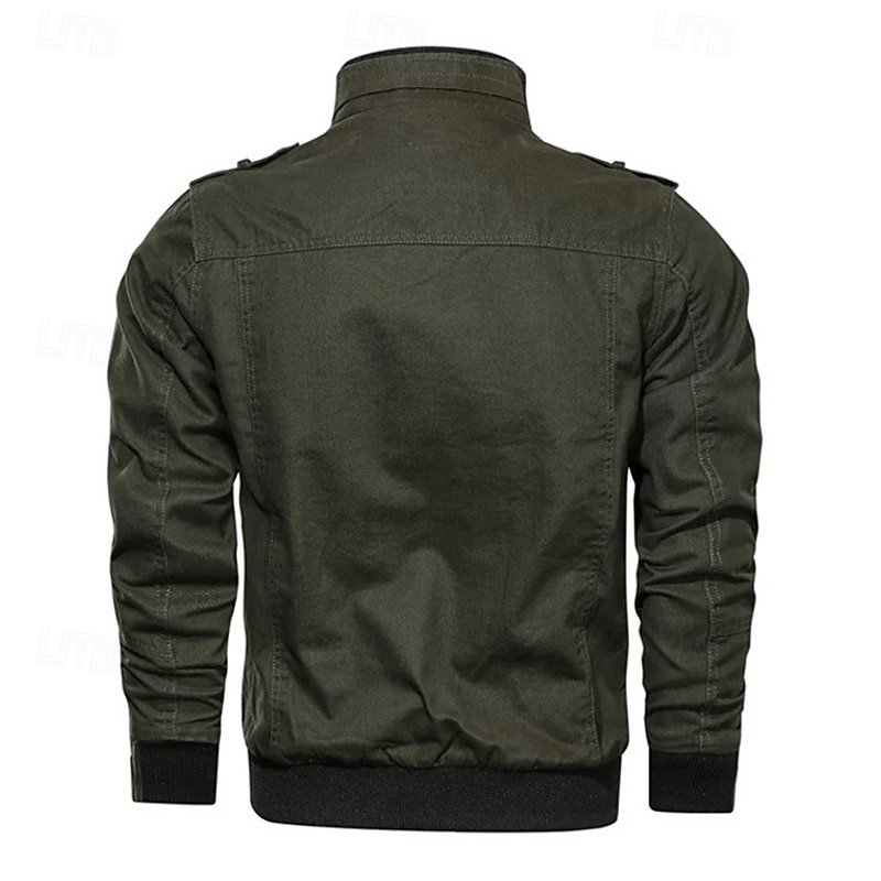 Men's Lightweight Jacket Cargo Jacket Casual Jacket Vacation Daily Pocket Spring Fall Plain Fashion Classic Stand Collar Regular Black Wine Khaki Army Green Dark Blue Jacket3