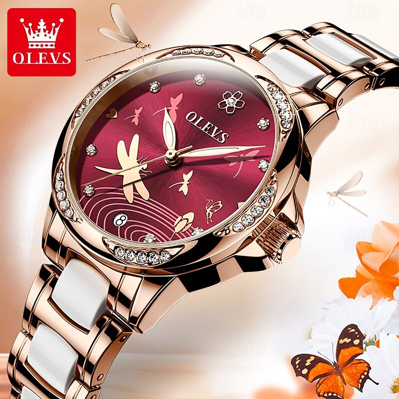 OLEVS Women Mechanical Watch Creative Minimalist Fashion Casual Automatic Self-winding Luminous Calendar Waterproof Ceramic Watch