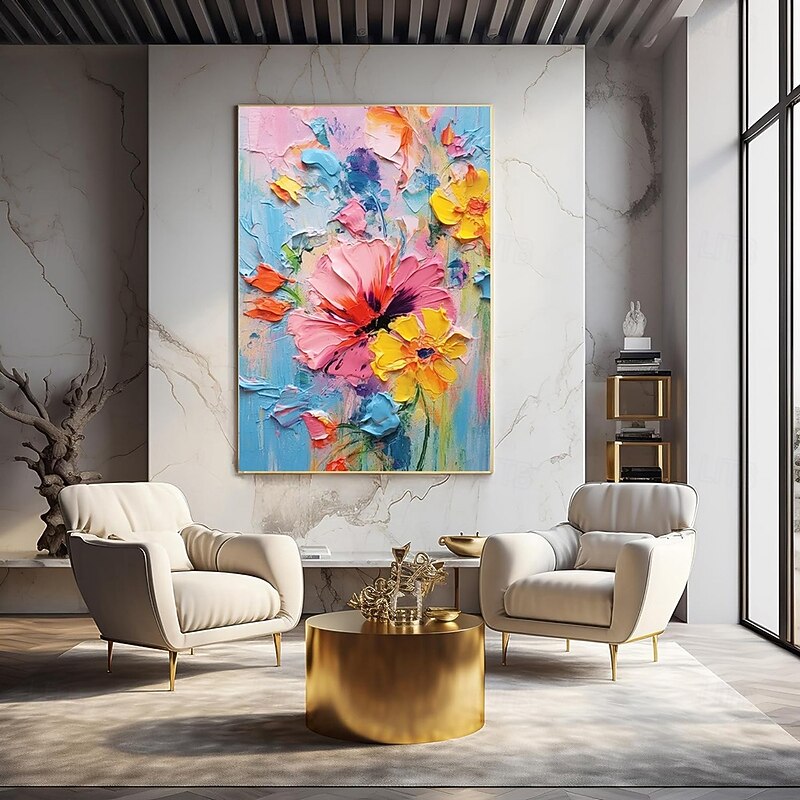 Handmade Oil Painting Canvas Wall Art Decoration Flowers Abstract for Home Decor Stretched Frame Hanging Painting/Rolled Frameless Unstretched Painting4