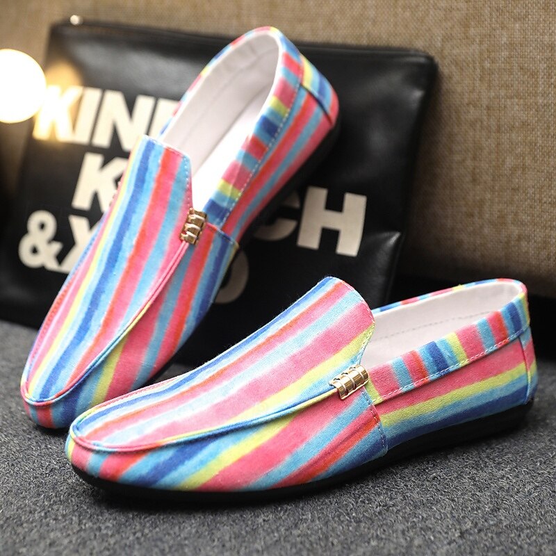 Men's Colorful Striped Canvas Slip-On Shoes -  Canvas Stylish Casual Shoes for Day-to-Day Comfort and Vibrant Fashion Statements3