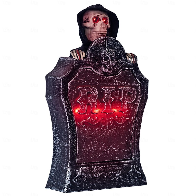 Halloween Animated Tombstone Props Light Up and Sound Activated Ghost Graveyard Decoration Motorized Rising Grim Reaper Ghost Outdoor or Bar Scene Decoration Haunted House3