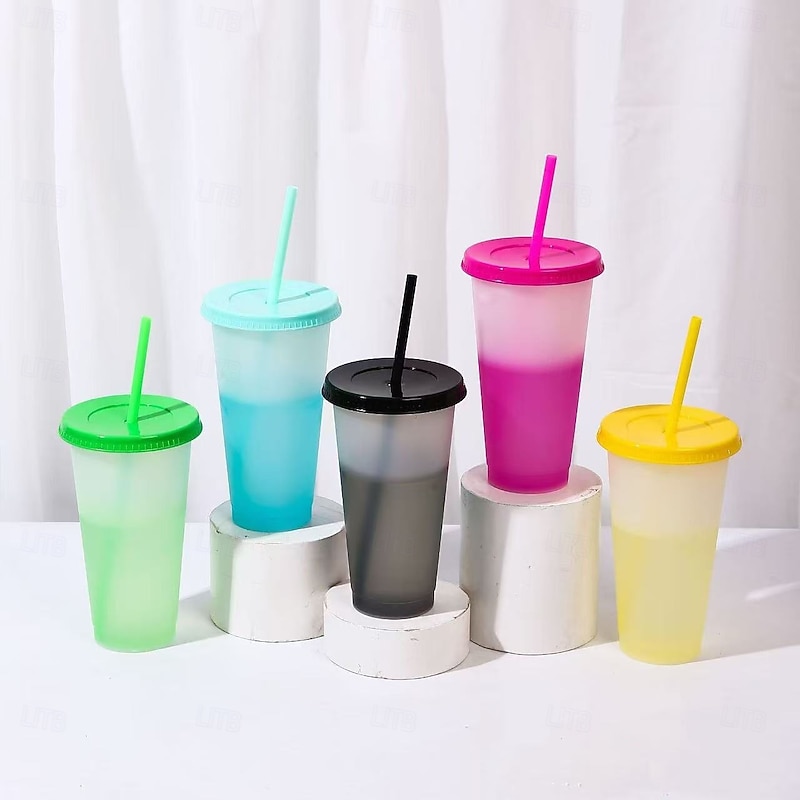 10pcs Color Changing Cups with Lids and Straws, 24oz/710ml Reusable Cold Drink Tumblers, Temperature Sensing Plastic Cups for Outdoor, Travel, Parties, Gifts2