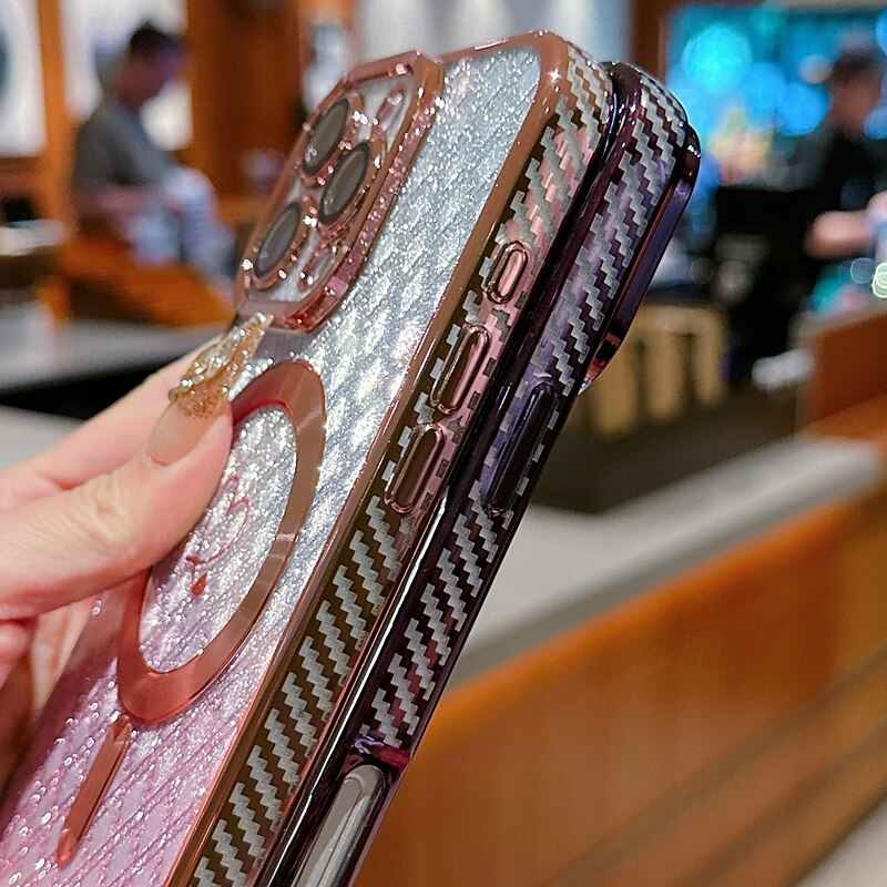 Phone Case For iPhone 17 Pro Max 17 Air 16 15 14 Pro Max Plus 16e 13 Pro Max Back Cover with Lanyard Support Wireless Charging Non-Yellowing Color Gradient Carbon Fiber4