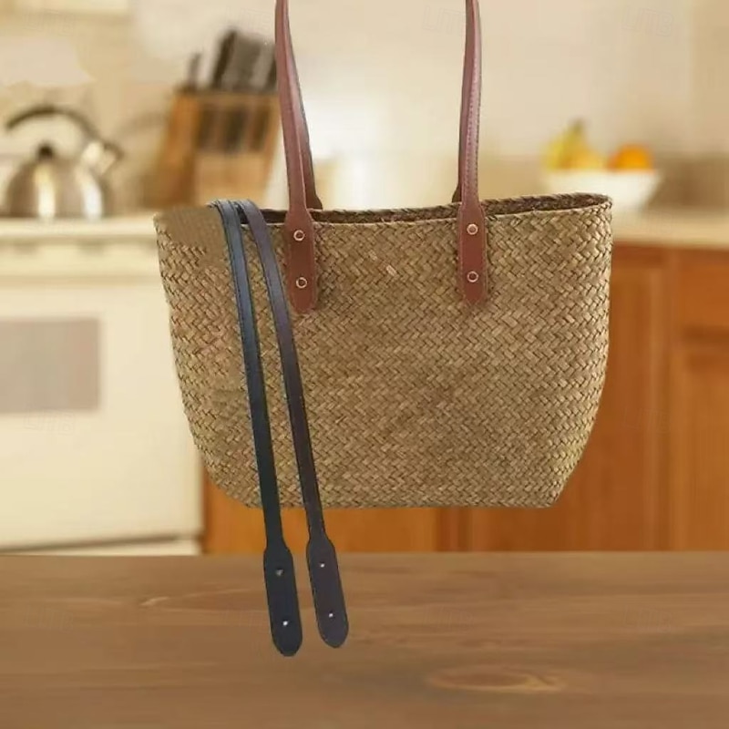 2pcs PU Leather Studded Bag Straps, DIY Replacement Handles for Tote, Purse, Handbag Making, High-Quality Shoulder Straps for Aesthetic Bag Accessories, Black/Brown/Coffee