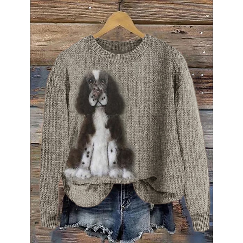 Women's Sweater Cute Casual Soft Geometric Ribbed Crew Neck Knitted Print Long Sleeve Regular Tops Knit Outdoor Daily Weekend Black Yellow Fall Winter3