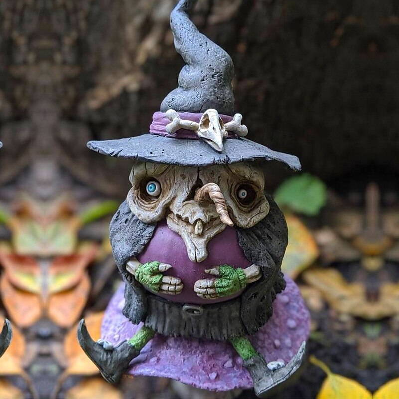 Halloween Scary Witch Resin Figurine, Spooky Home and Garden Decor, Mushroom Fairy Statue for Halloween Party Atmosphere3