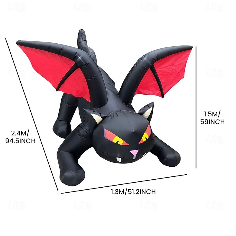 1 Pc2.4M Halloween Inflatable Black Cat Air Model with Light Halloween Indoor and Outdoor Horror and Weird Party Atmosphere Light3