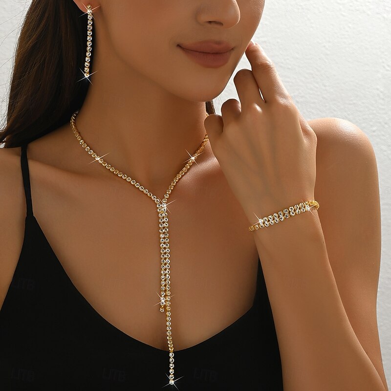 Bridal Jewelry Sets Three-piece Suit Zircon Imitation Diamond 1 Necklace 1 Bracelet Earrings Women's Elegant Personalized Classic Lovely Classic Love Precious Y Shaped Jewelry Set For Wedding Gift2