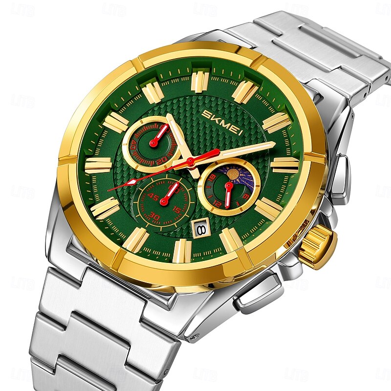 SKMEI Men Quartz Watch Fashion Business Wristwatch Moon phase Luminous Stopwatch Calendar Steel Watch