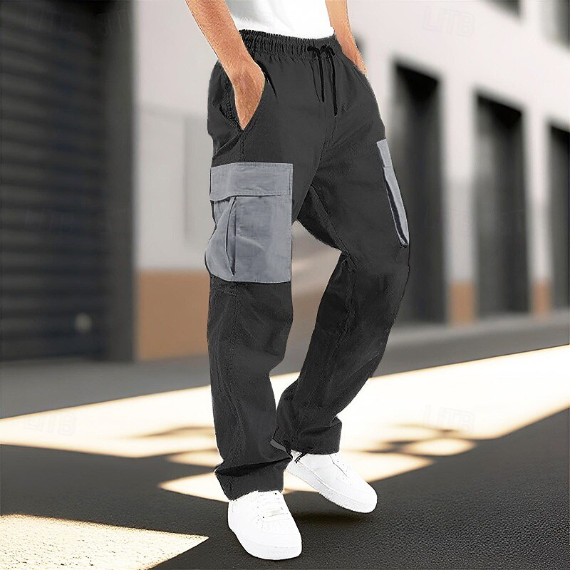 Men's Cargo Pants Trousers Elastic Waist Drawstring Multi Pocket Color Block Wearable Outdoor Daily Camping & Hiking Fashion Classic White Wine4