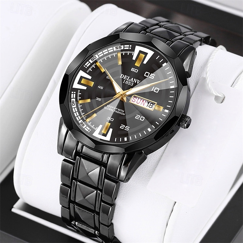 Women Men Quartz Watch Large Dial Fashion Business Wristwatch Luminous Calendar Date Waterproof Stainless Steel Strap Watch2