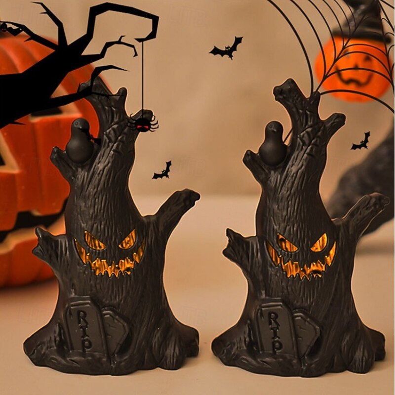 1 Pc 15.2 Cm Halloween Ghost Face Tree stump LED Electronic Candle Light Indoor and Outdoor Halloween Party Restaurant Bedroom Courtyard Atmosphere Decorative Light4
