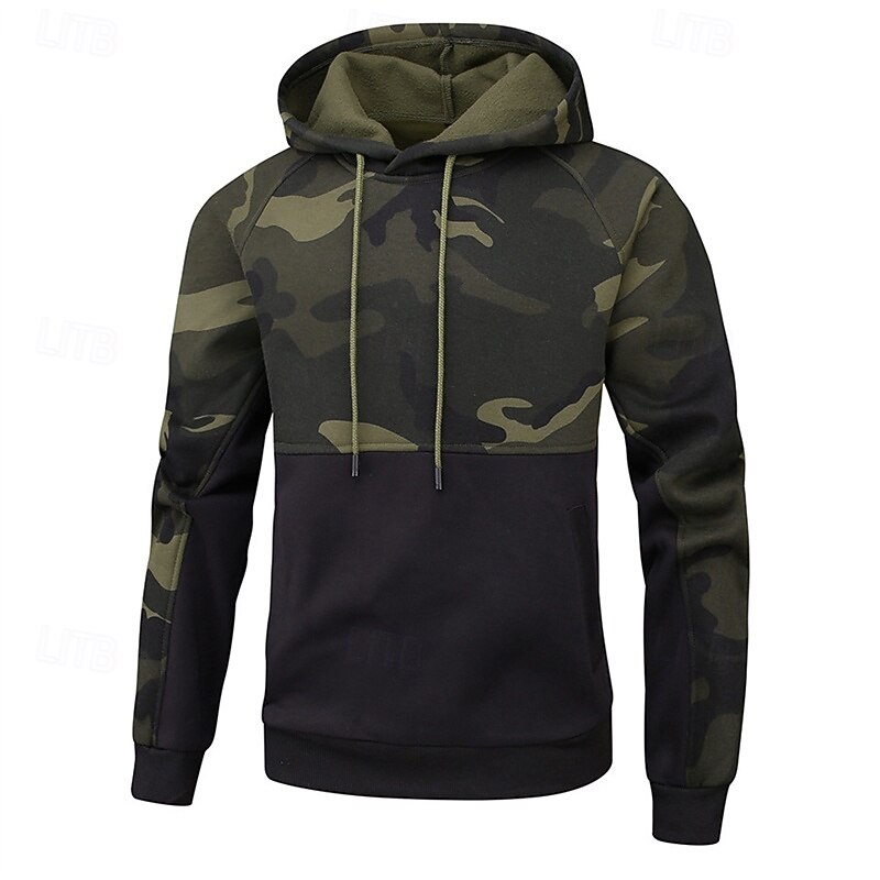Men's Hoodie Quarter Zip Hoodie Black Green Khaki Hooded Camouflage Pocket Sports & Outdoor Daily Holiday Polyester Streetwear Basic Casual Spring Autumn / Fall Clothing Apparel Hoodies Sweatshirts