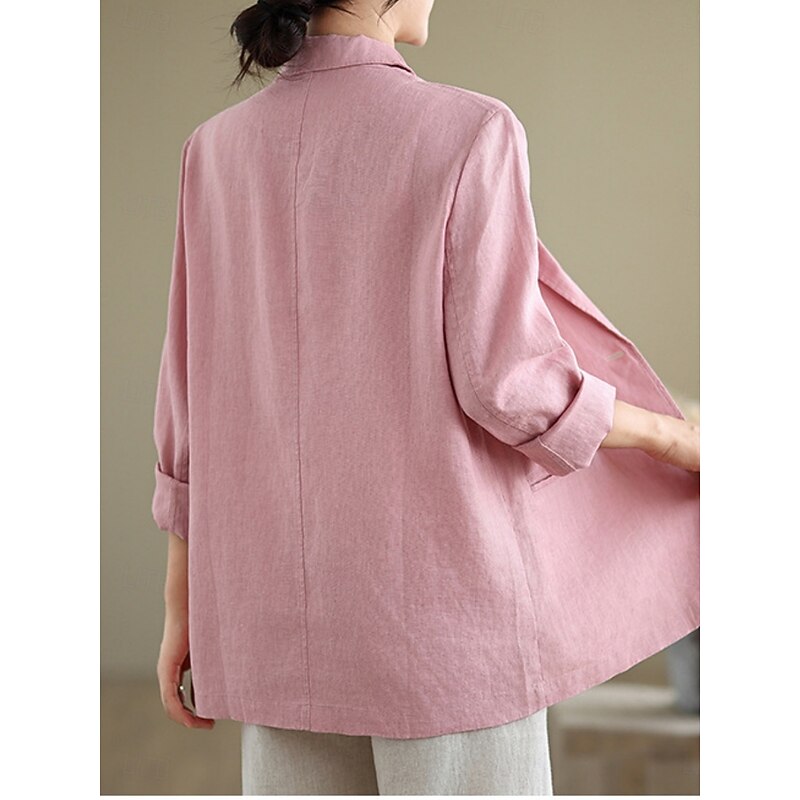 Women's Cotton Linen Blazer Comfortable Breathable Buttons Casual Plain Office Street Casual Daily Wear Single Breasted Regular Turndown Regular Fit Long Sleeve Outerwear2