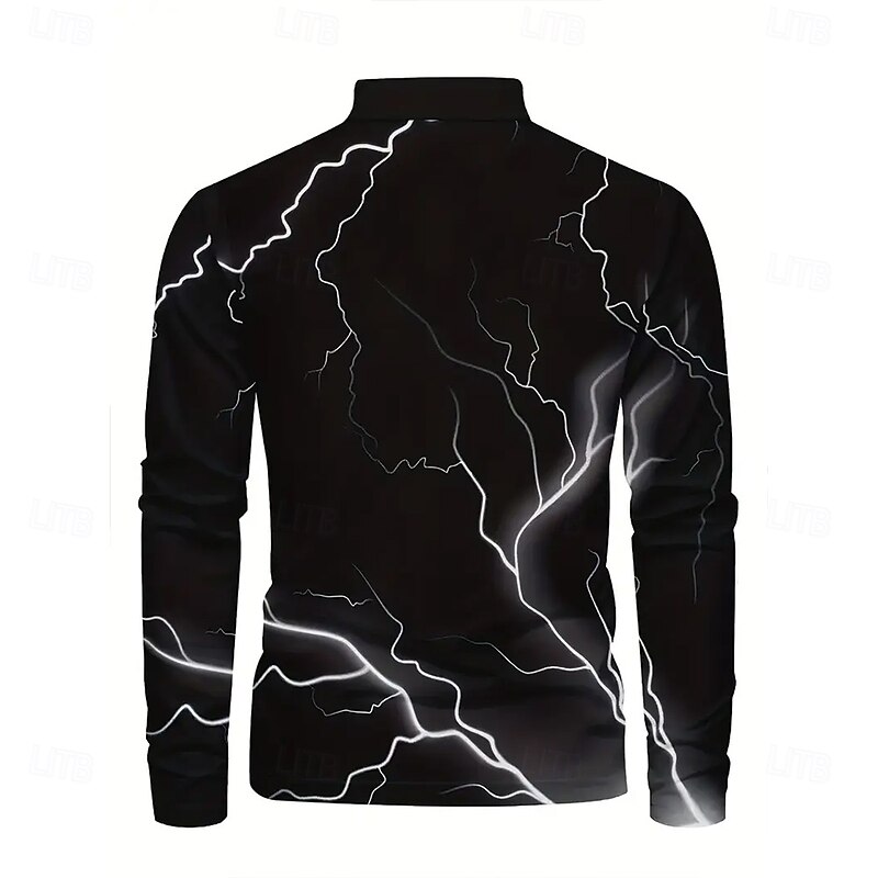 Men's Lightning Polo Long Sleeve Turndown Contemporary Casual Athleisure Casual Daily Zipper 3D Print Spring Fall Winter Black2
