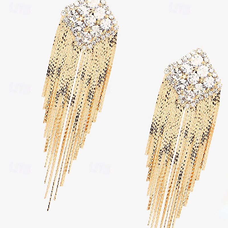 Women's Stud Earrings Tassel Fringe Precious Fashion Personalized Imitation Diamond Earrings Jewelry Gold For Wedding Party Prom Festival 1 Pair2