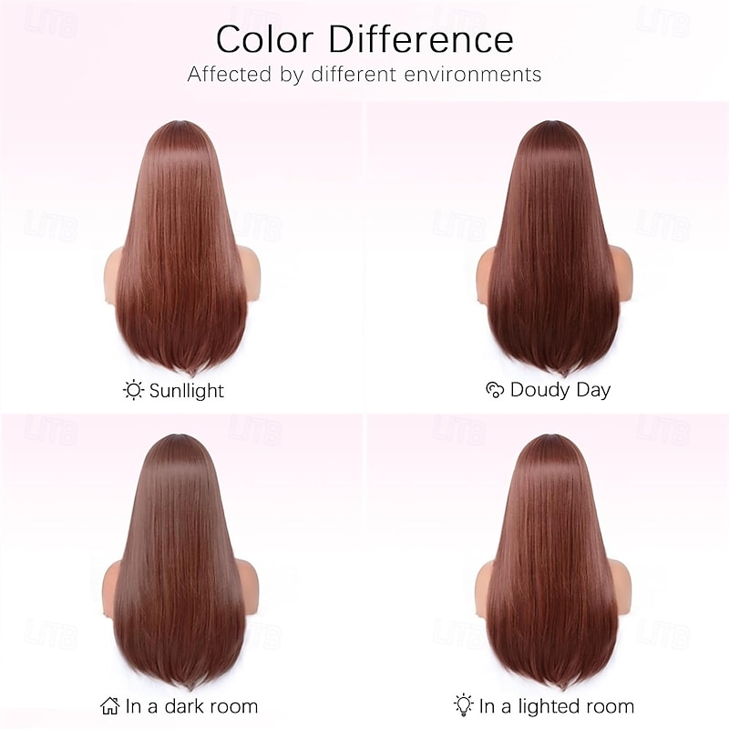 Brown Wig With Bangs For Women Long Straight Brown wig Heat Resistant Synthetic Wig for Girls Daily Use Party Halloween Cosplay Wig 24inch2