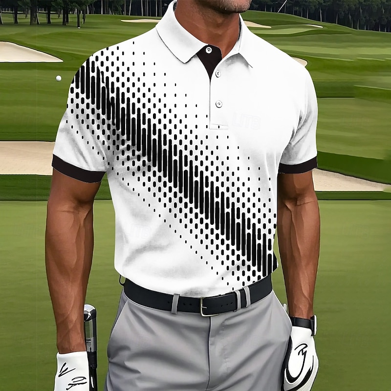 Men's Geometic Golf Polo Sports Polo Shirts Short Sleeve Polo Shirts Collared Shirts Casual Athleisure Buttons Summer Red Blue Green
