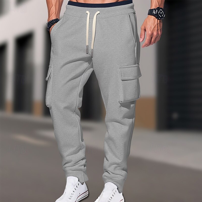 Men's Cargo Pants Sweatpants Joggers Trousers Casual Pants Elastic Waist Drawstring Solid Colored Comfort Full Length Outdoor Daily Running Vacation Simple Black Red Micro-elastic2