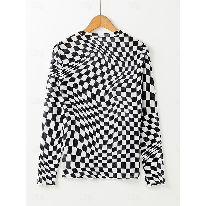 Women's Blouse Plaid Stylish Casual Long Sleeve Crew Neck Regular Tops Daily Print Black Pink Apricot Summer Spring Fall4