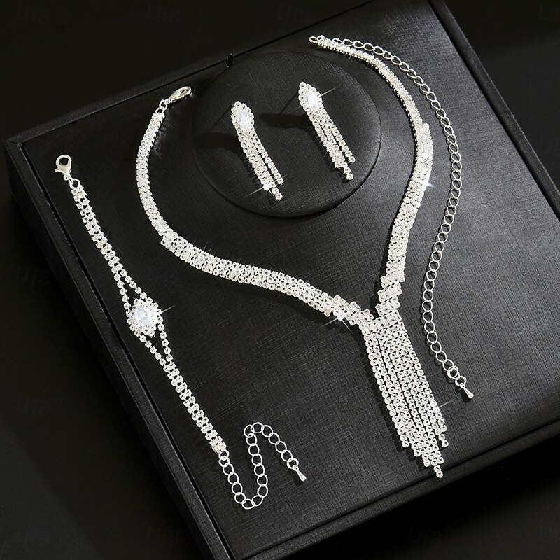 Bridal Jewelry Sets Three-piece Suit Imitation Diamond 1 Necklace 1 Bracelet Earrings Women's Elegant Sweet Lovely Tassel Fringe Love Precious Drops Jewelry Set For Wedding Party Evening Wear Gift3