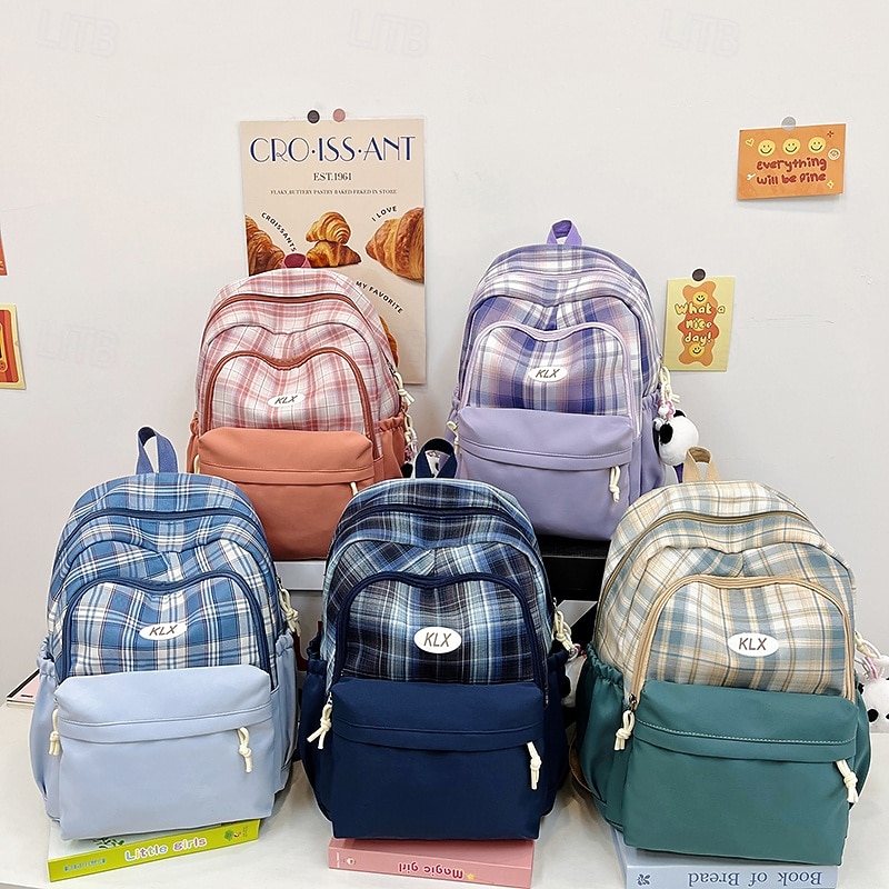 Plaid School Backpack for Girls – Cute Large Capacity Bookbag with Multi-Pockets for Back to School, Elementary & Middle School