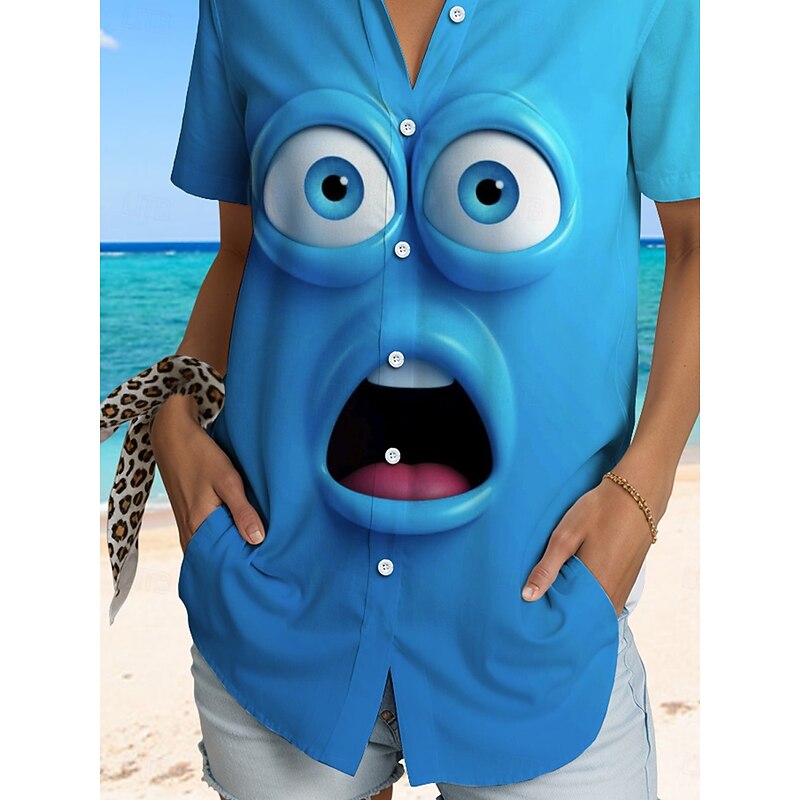 Women's Shirt Long Sleeve Button Down Blouse Graphic 3D Daily Stylish Short Sleeve Shirt Collar Regular Tops Daily Yellow Blue Green Summer Spring3