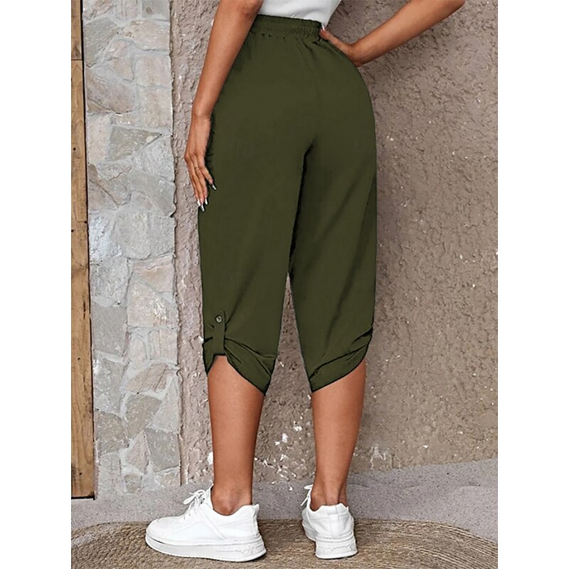 Women's Capri Pants Chinos Fashion Streetwear Casual Calf-Length High Waist Plain Pocket Elastic Waistband Comfy Soft Comfortable Micro-elastic Outdoor Street Blue Khaki Army Green Dark Gray Summer2