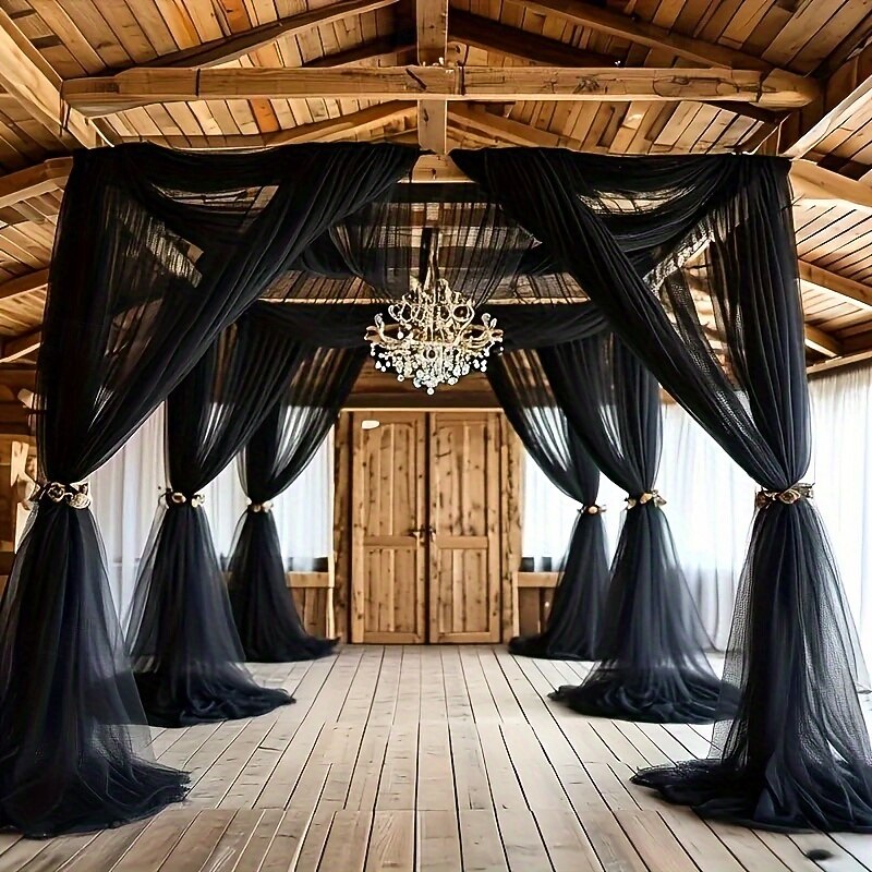 Black Polyester Tulle Draping Fabric  2pcs 26.4ft  Versatile Holiday Decoration  Wedding Birthday Party Stage Decor