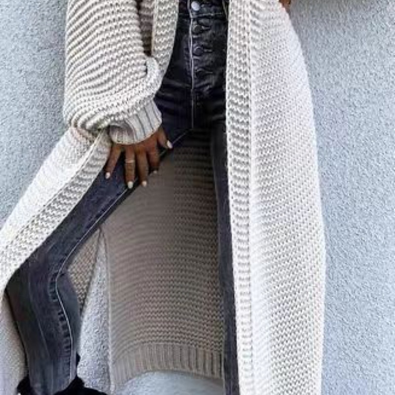 Women's Sweater Cardigan Fashion Solid Color Ribbed V Neck Buttons Knitted Long Sleeve Long Tops Knit Outdoor Daily Apricot Fall3