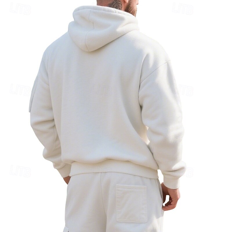 Men's Hoodie Quarter Zip Hoodie Fleece Hoodie Black White Navy Blue Khaki Light Grey Hooded Plain Pocket Quarter Zip Sports & Outdoor Daily Holiday Polyester Streetwear Basic Casual Fall Winter3