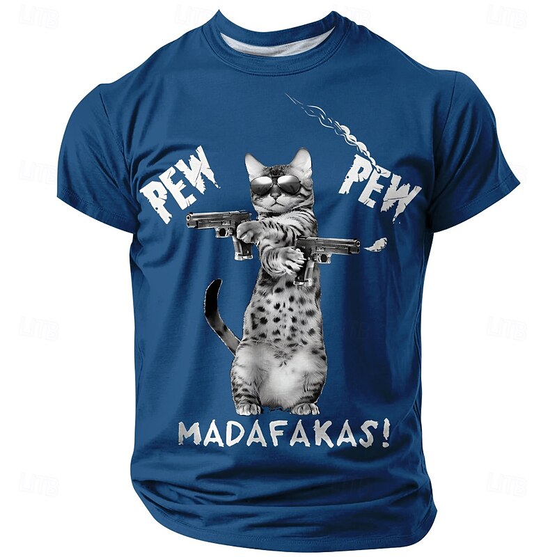 Men's Cat Funny T Shirt Short Sleeve T shirt 3D Print Crew Neck Shirt Fashion Daily Street Casual Daily Black Blue Green Summer Spring All Seasons Clothing Apparel S M L XL XXL XXXL2