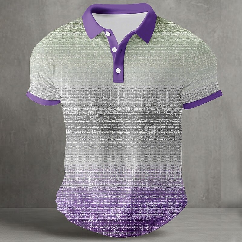 Men's Gradient Geometic Polo Sports Polo Shirts Short Sleeve Polo Shirts Collared Shirts Casual Athleisure Buttons Summer Lake blue Blue Purple3