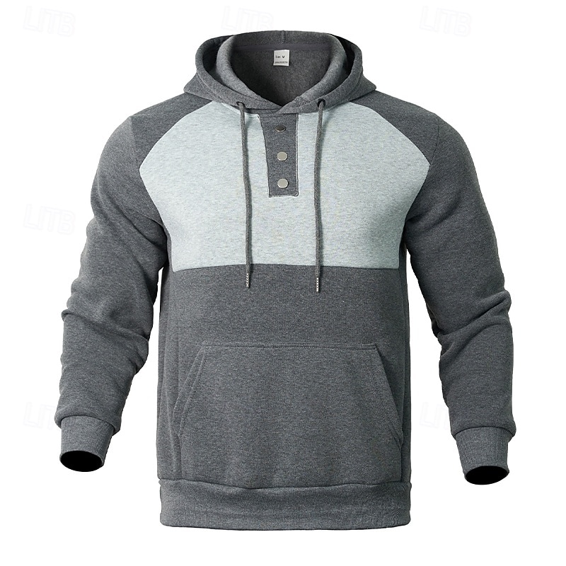 Men's Hoodie Black Burgundy Navy Blue Khaki Gray Hooded Plain Patchwork Color Block Sports & Outdoor Casual Daily Streetwear Cool Sportswear Spring &  Fall Clothing Apparel Hoodies Sweatshirts