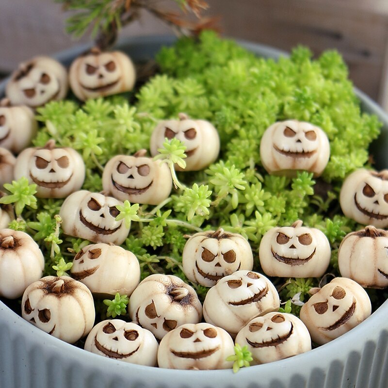 20PCS Halloween Mini Pumpkin Pebble Set, Spooky Jack-o'-Lantern Face Fillers for Outdoor Yard, Planter, and Garden Decorations2