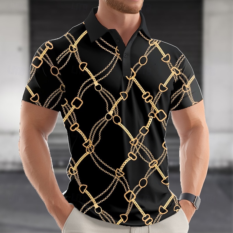 Men's Graphic Polo Short Sleeve Polo Shirts Lapel Casual Athleisure 3D Print Buttons Summer Red Blue Gold