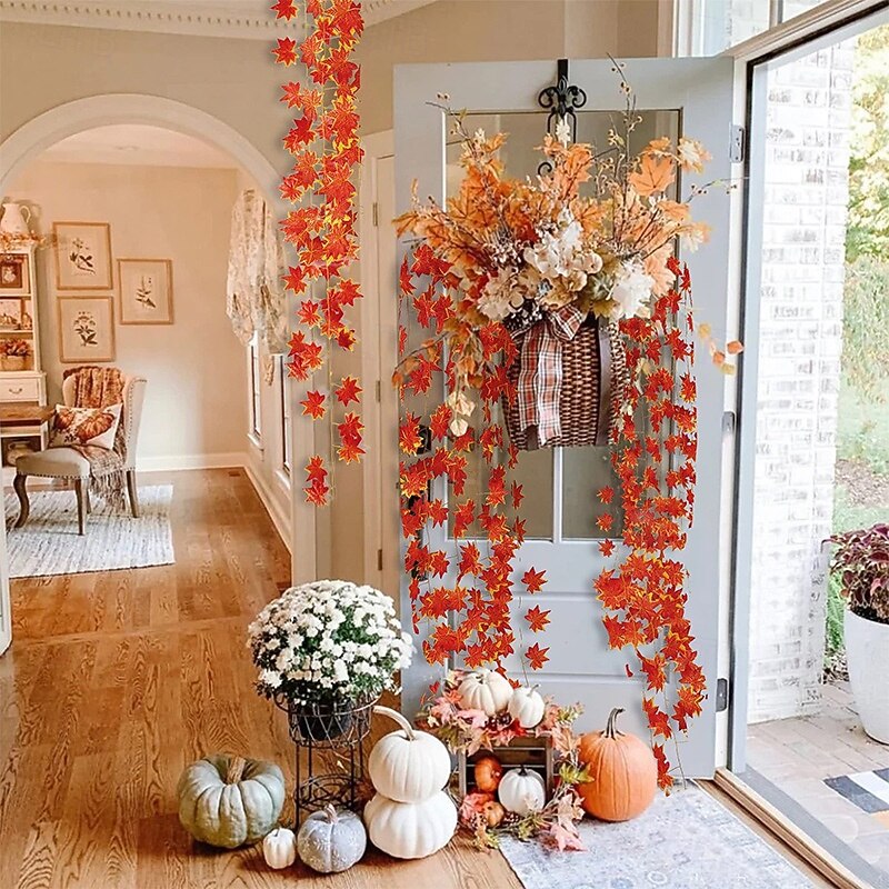 12pcs Artificial Fall Maple Leaf Garlands, Autumn Hanging Vines for Thanksgiving, Home Wedding Party Decorations, Faux Foliage Decor4