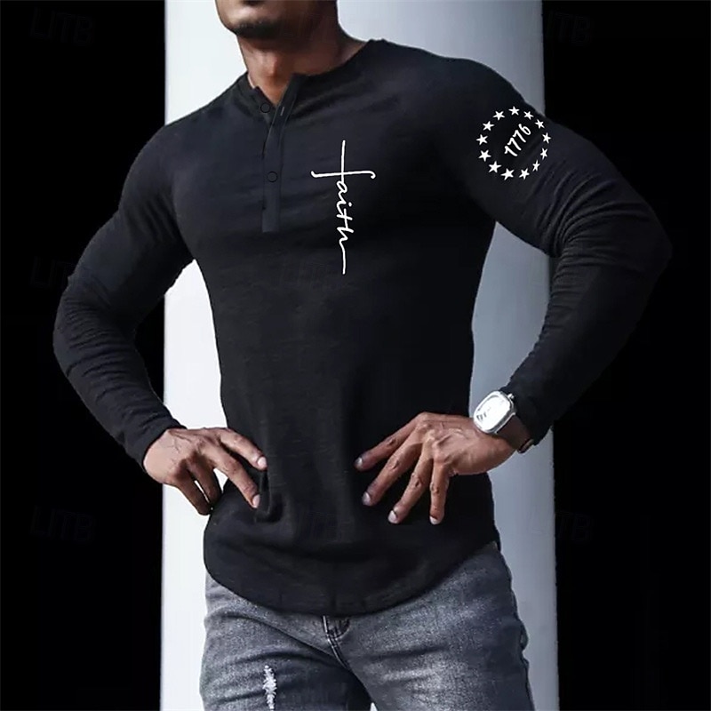 Men's Henley Shirt Cool Shirt Long Sleeve Shirt Long Sleeve Henley Spring &  Fall Letter Graphic Prints Designer Basic Casual Street Sports Holiday Black White Blue Top Tee for Men