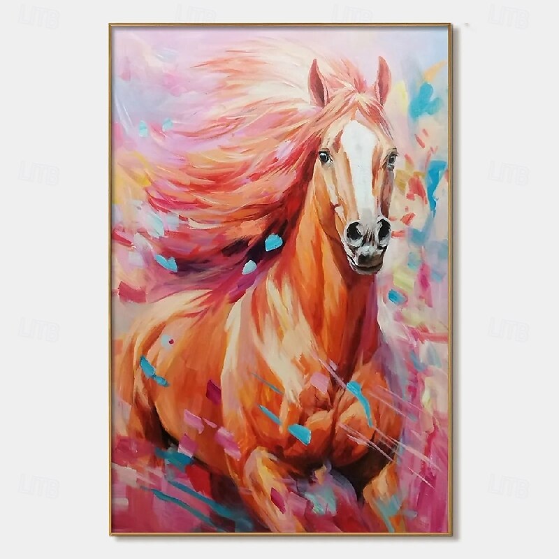 Handmade abstract animal horse oil painting Hand Painted Oil Painting Wall Modern Fashion Abstract Pink Horse Canvas Painting Home Decoration Decor Rolled Canvas Painting